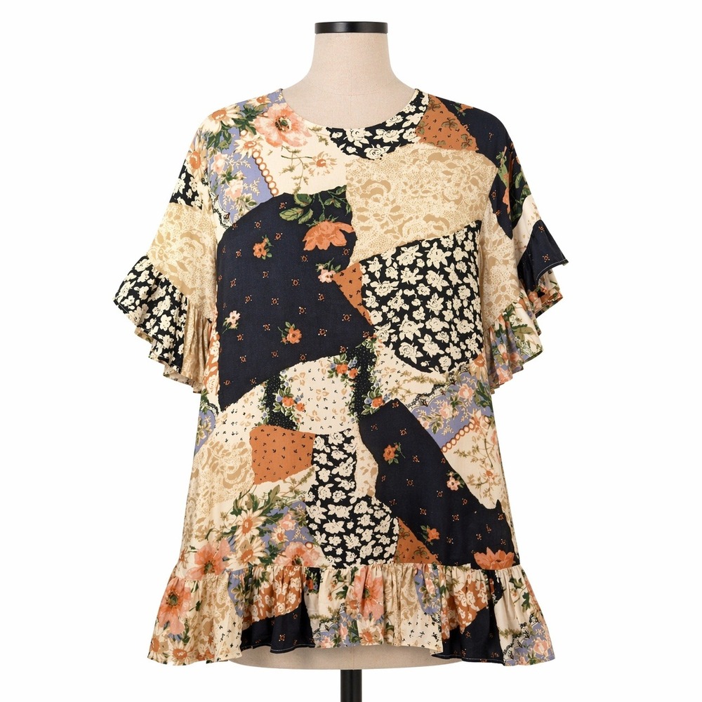 Urban Outfitters Floral Patchwork Ruffle Tunic Size M Indie Sleaze Boho Festival
